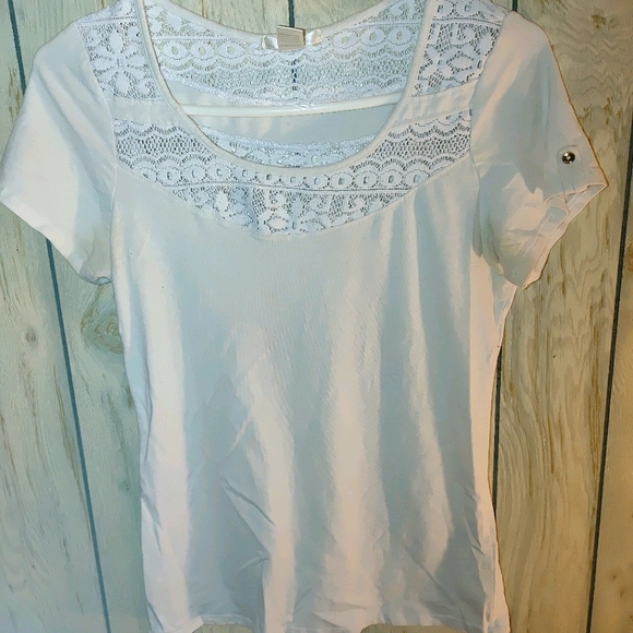 Bozzolo White Tee with Lace Neckline - Picture 1 of 4